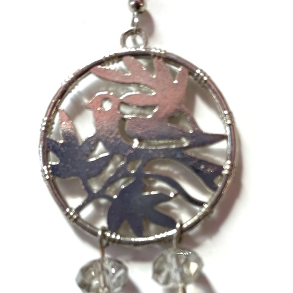 Feather EARINGS Women Faux Dangle Hook Long Drop w/medallion size4in L NWOT - Picture 7 of 10